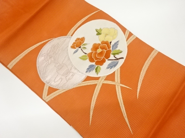 絽綴れ丸文に花葉模様織出し名古屋帯